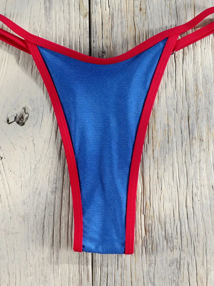 Bordered Bikinis Set Triangle Women's Swimwear 2026 Sexy Swimsuit Blue Bathing Suit Micro Biquini Brazilian Thongs Beach Wear