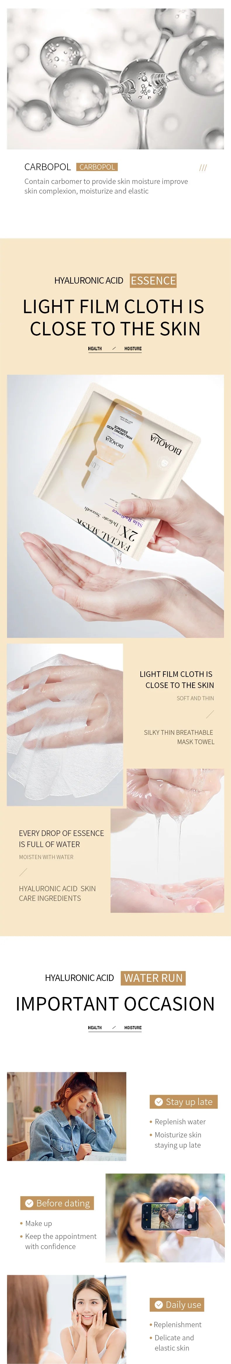 20pcs BIOAQUA Moisturizing Face Mask Whitenting Facial skincare Anti-aging Wrinkle Hydrating Facial Sheet Mask Skin Care
