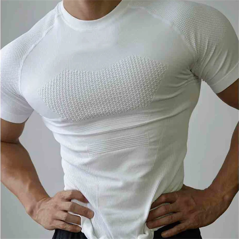Summer Men Compression Gym Running T Shirt Breathable Short Sleeve T-Shirt Man Casual Tops Seamless Fitness Shirts Man Clothes