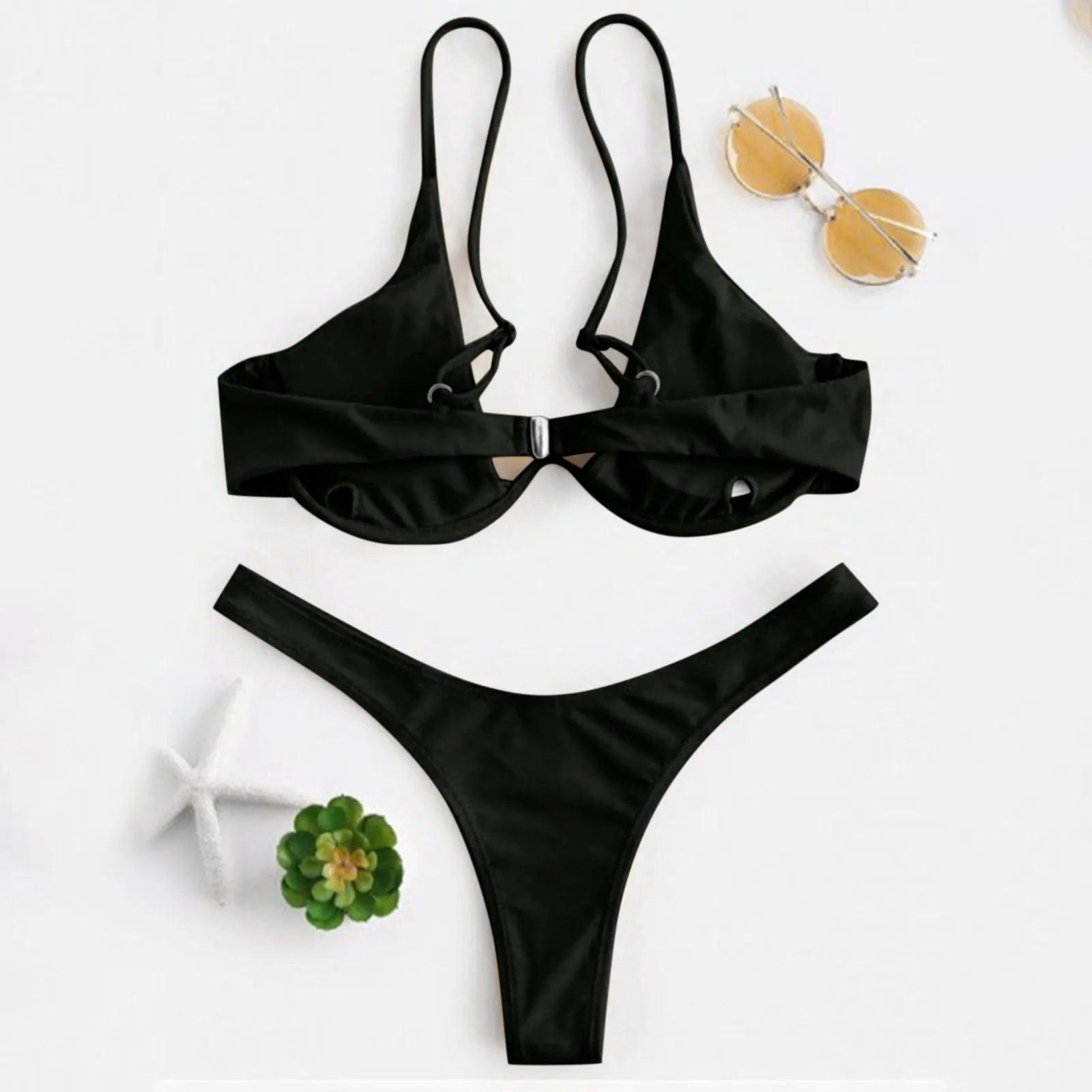 Personality Women'S Sexy Split Style Solid Color Bikini Swimsuit Bow Tie Swimsuit 2 Piece Set Soft Comfortable Swimwear Set