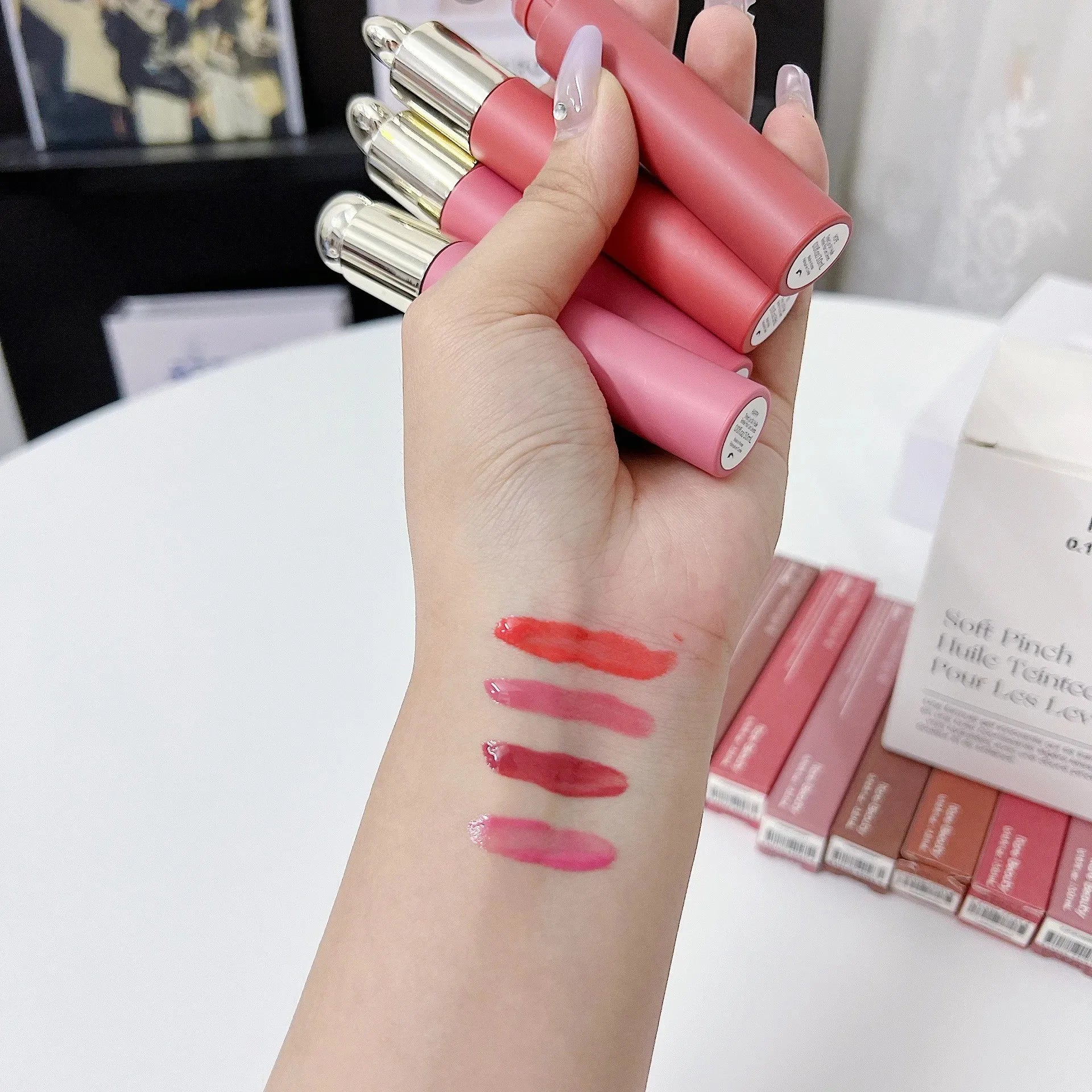 بلش وجلوس شفاه Rare Beauty مشرق وأنيق مع علبة | Rare Beauty Blush Lip Gloss Brightening Silky Contour Makeup