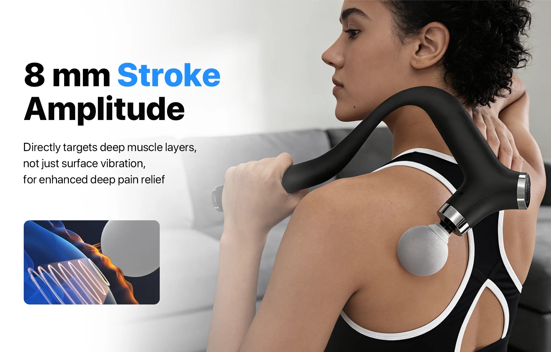 MINDMED Long Handle Detachable Massage Gun Deep Tissue Muscle Gun for Back Neck Shoulder Body Recovery with 12 Speed & 4 Heads