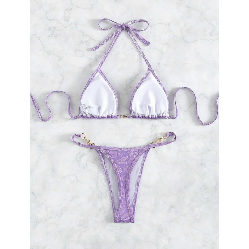 S - XL Leopard Halter Mini Micro Thong Bikini Women Swimwear Female Swimsuit Two-piece Bikini set Bather Bathing Suit Swim K5207