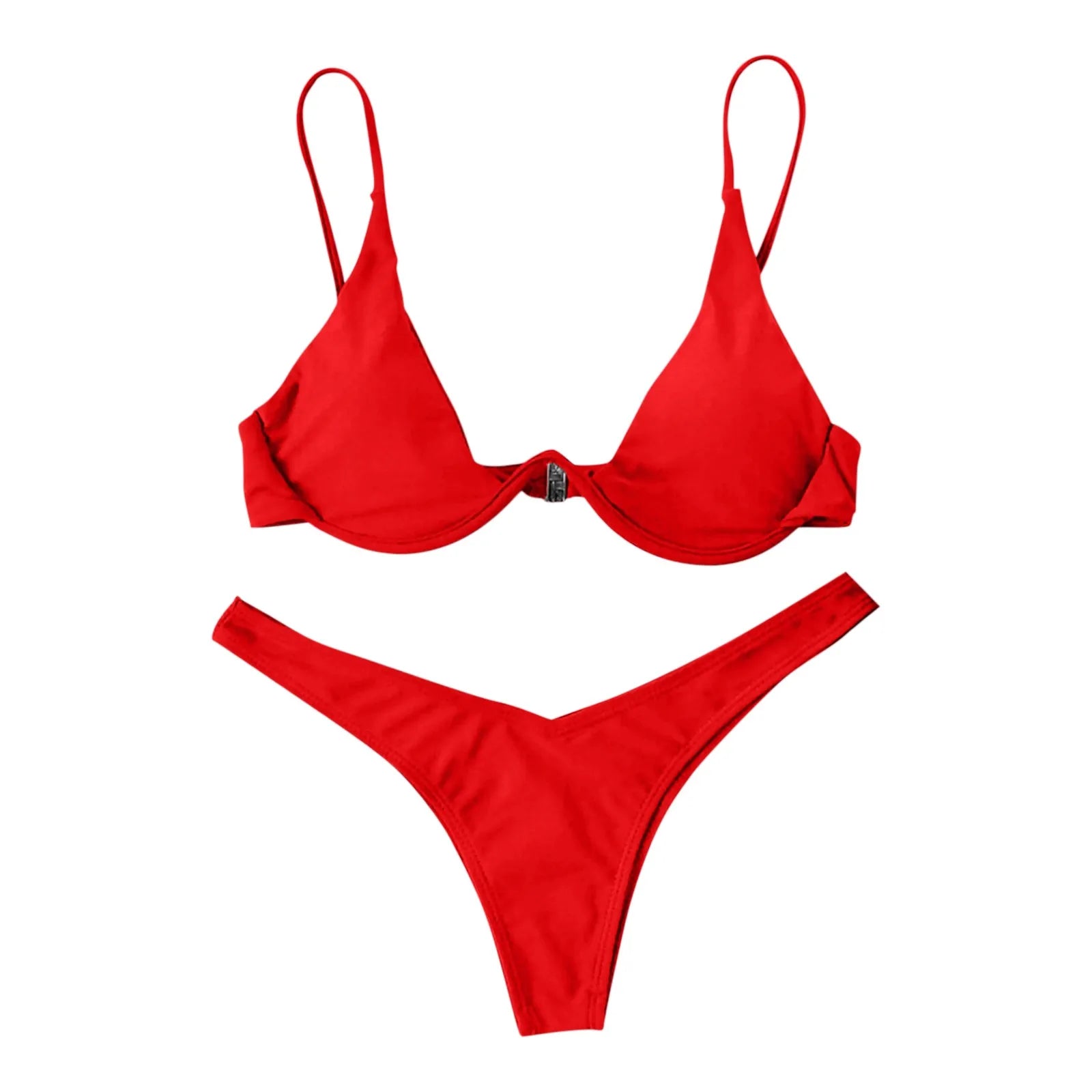 Personality Women'S Sexy Split Style Solid Color Bikini Swimsuit Bow Tie Swimsuit 2 Piece Set Soft Comfortable Swimwear Set