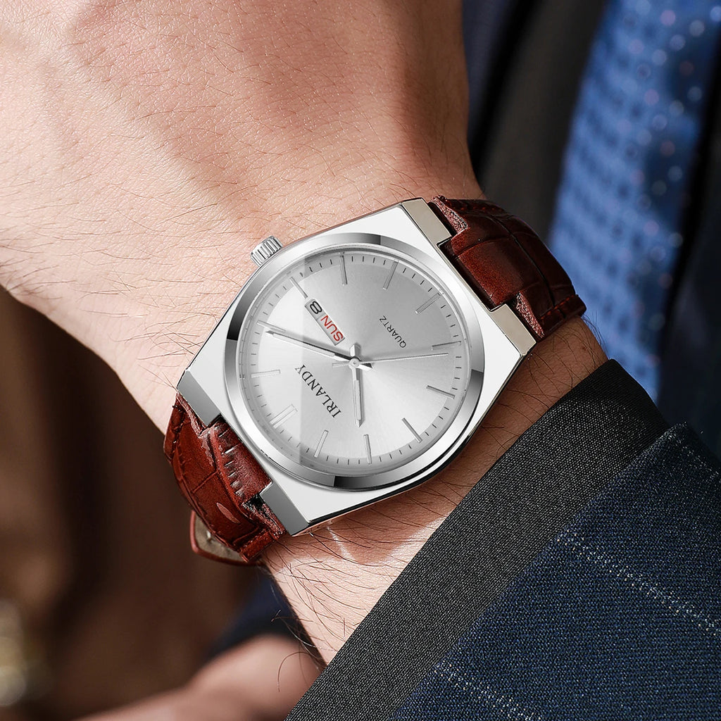 Fashion Men Business Watches Calendar Quartz Watch Casual Leather Strap Wristwatches Reloj Hombre（Without Box）
