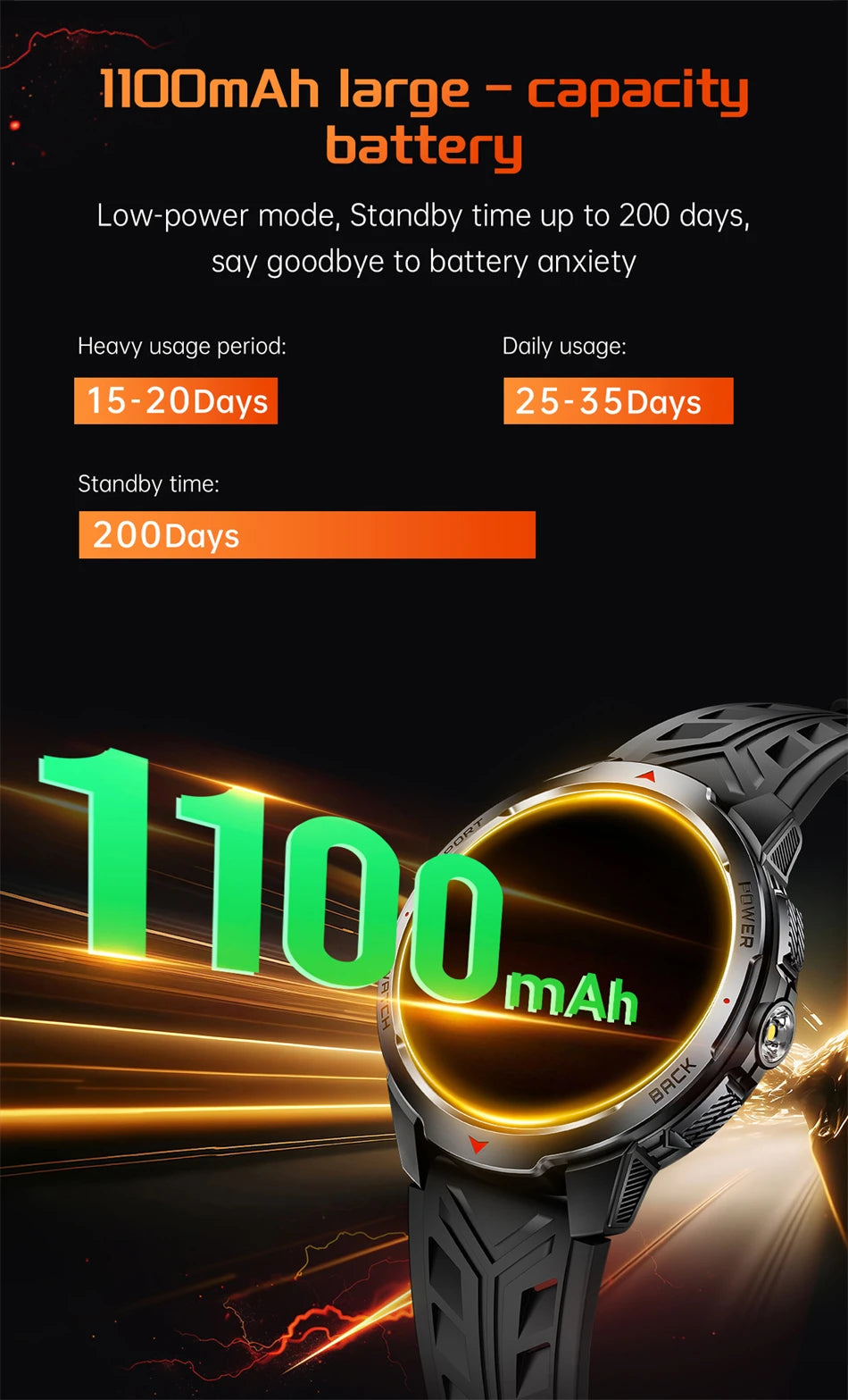 LIGE 1100mAh Large Battery Smart Watch 1.7" Full Screen Touch Bluetooth Smartwatch Men Sleep Heart Rate Monitor Compass Watches