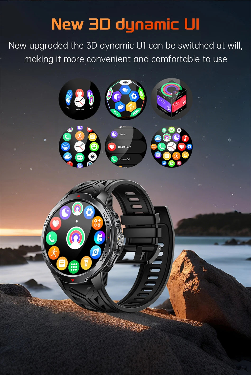 LIGE 1100mAh Large Battery Smart Watch 1.7" Full Screen Touch Bluetooth Smartwatch Men Sleep Heart Rate Monitor Compass Watches