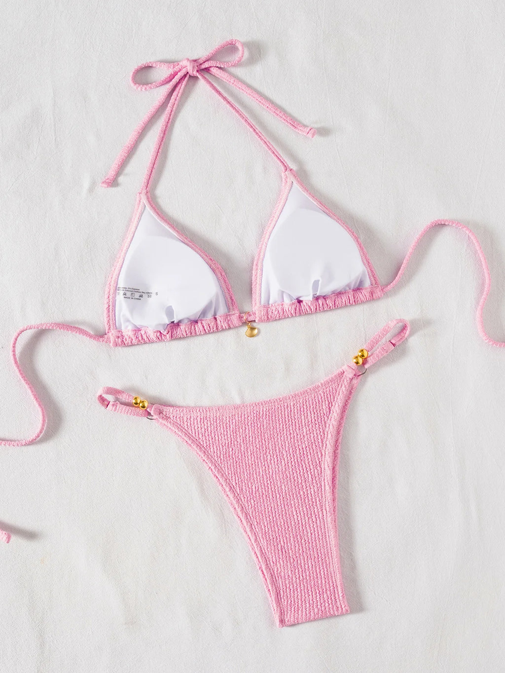 2026 Floral Print Bikini Set with Dainty Pendant Sweet Triangle Top Adjustable Ties Two Piece Swimsuit Vacation Swimwear