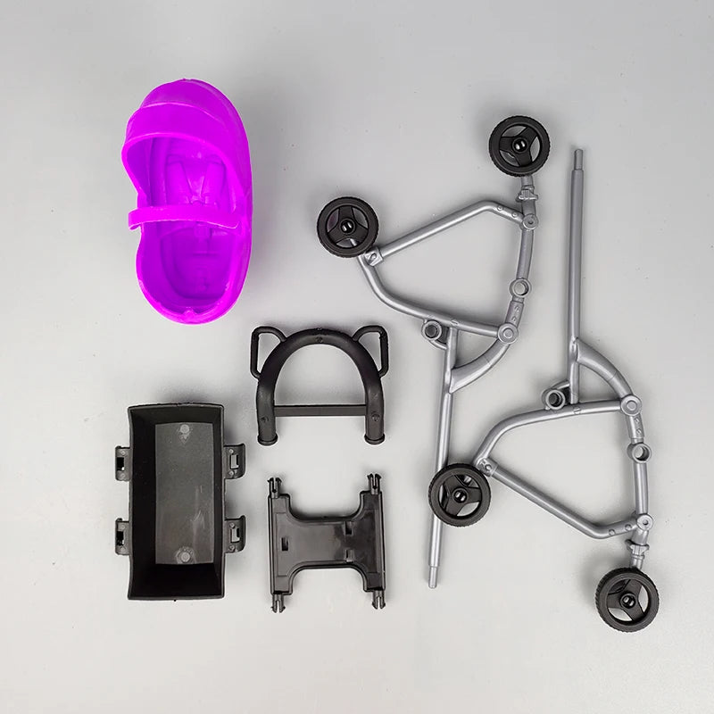 1/12 Miniature Dollhouse Accessories  Educational Toy DIY Assemble Playhouse Nursery Furniture Stroller Plastic Trolley