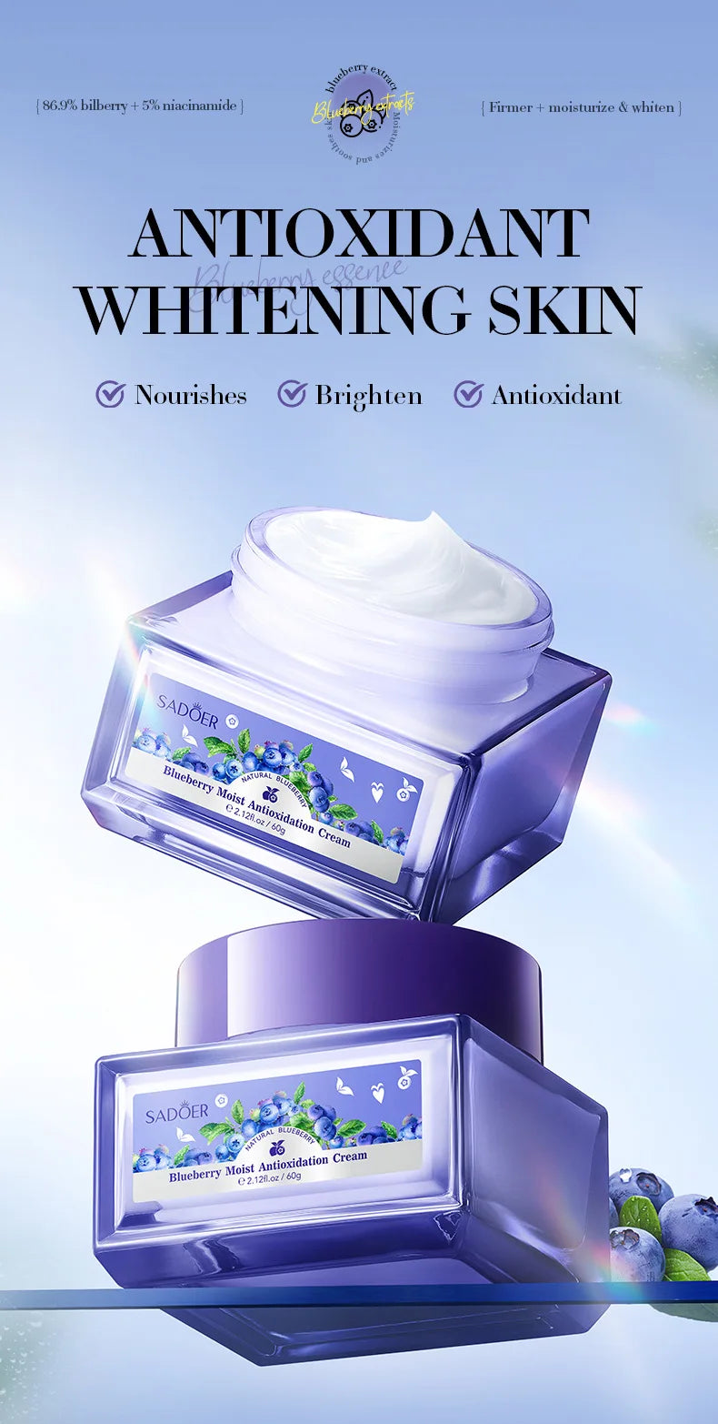SADOER Blueberry Hyaluronic Acid Skin Brightening Cream Skincare Moisturizing Nourishing Facial Creams  Beauty Skin Care Product