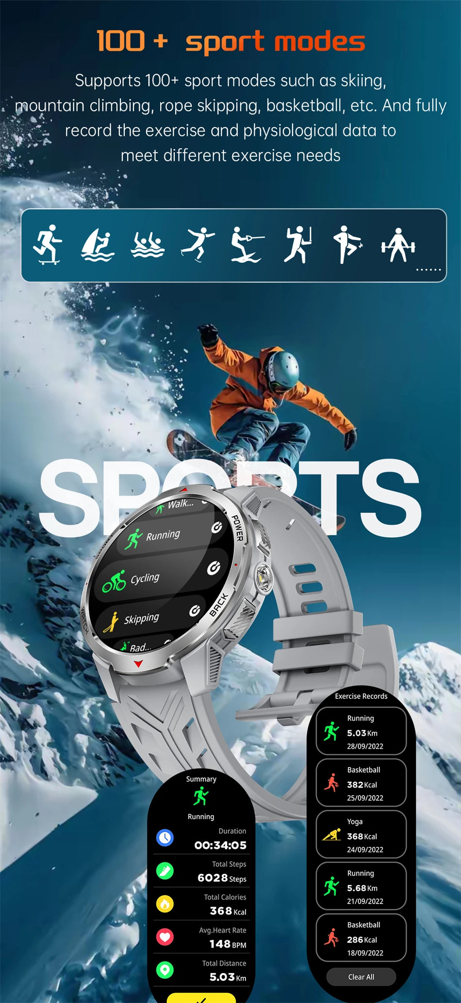 LIGE 1100mAh Large Battery Smart Watch 1.7" Full Screen Touch Bluetooth Smartwatch Men Sleep Heart Rate Monitor Compass Watches