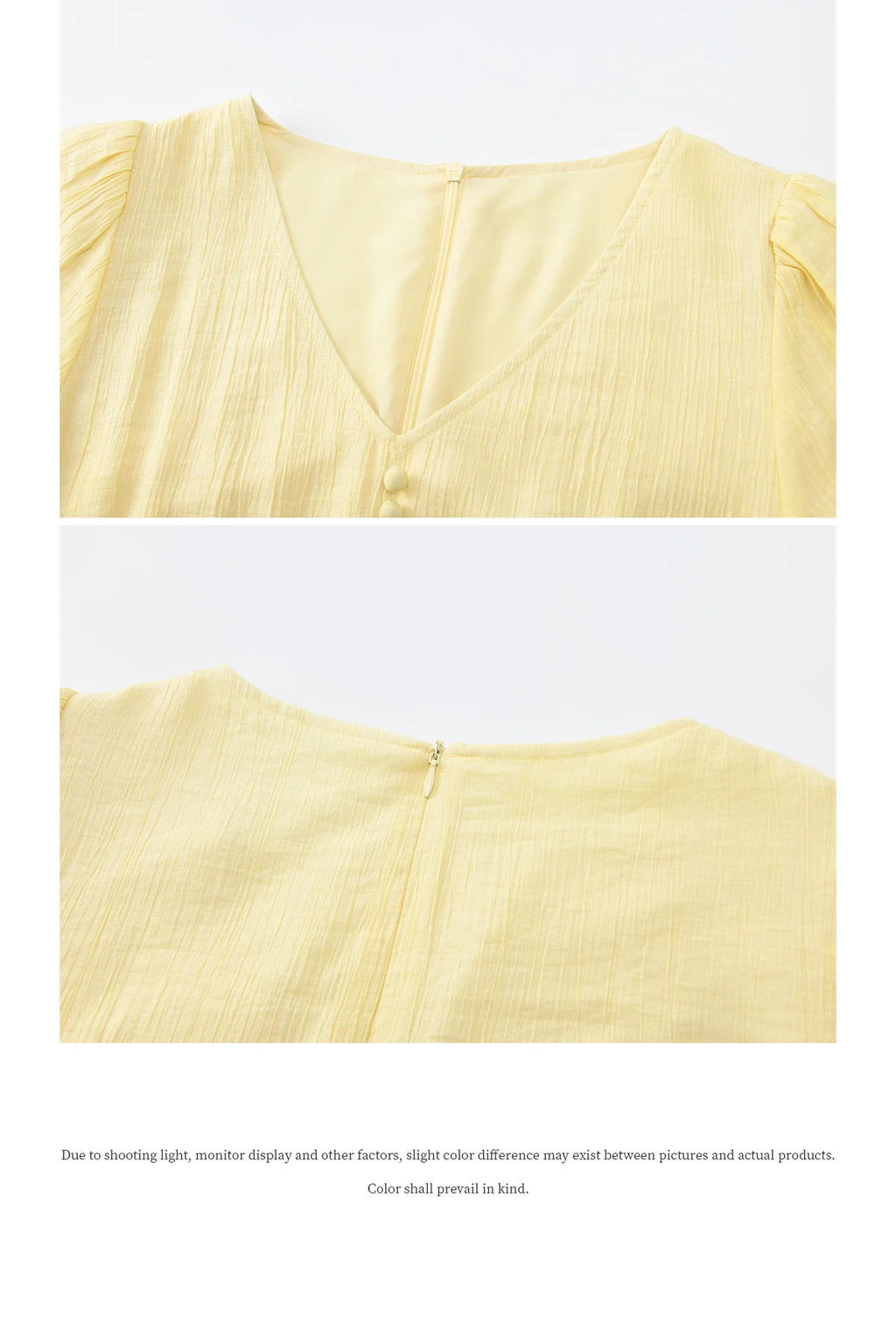 MISHOW Women's French V Neck Puff Sleeve Midi Dress 2026 Summer Button Detail Waist Slim Yellow Elegant Long Dress MXF29L2782