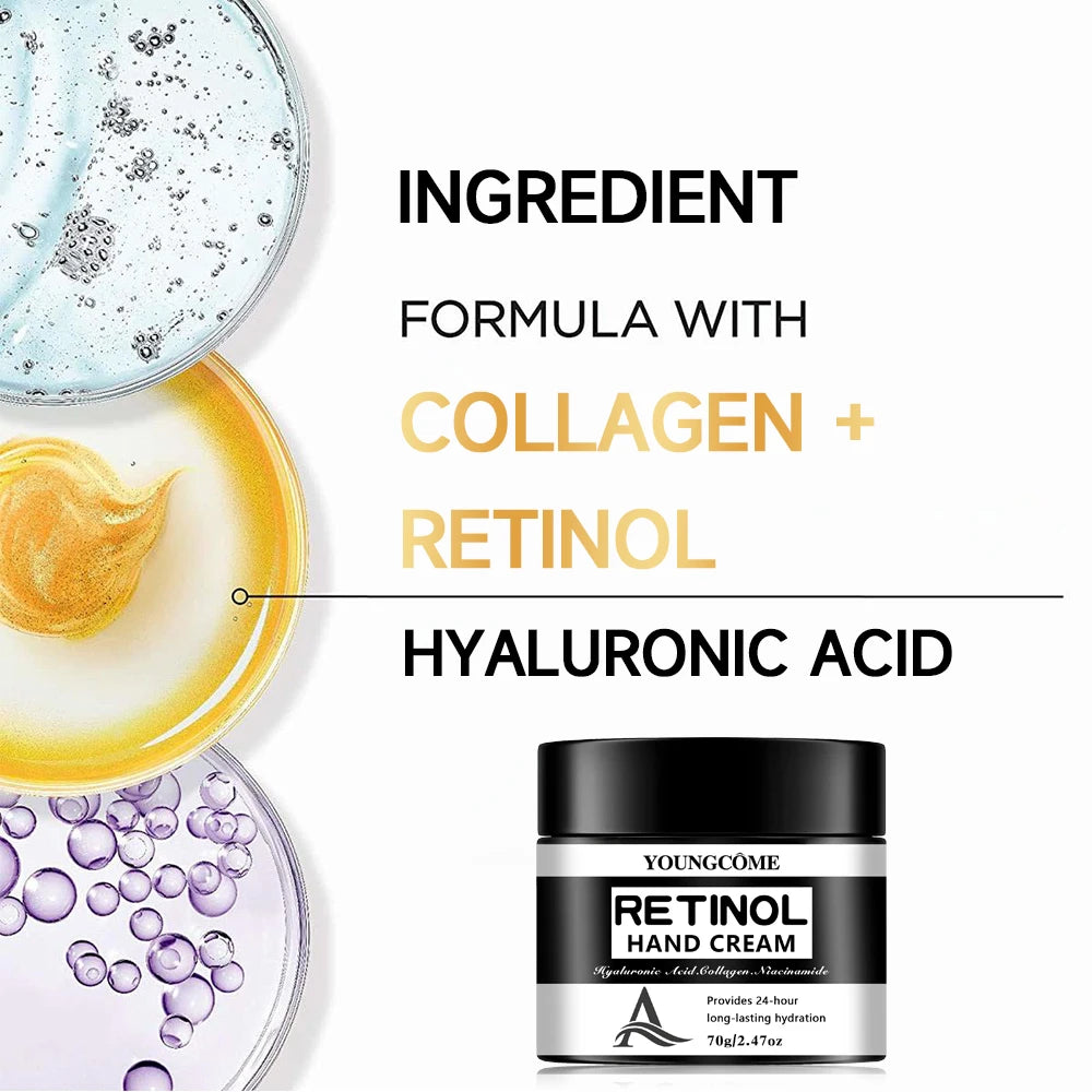 كريم يدين بالريتينول وحمض الهيالورونيك والكولاجين | YOUNGCOME Retinol Hand Cream Hyaluronic Acid Collagen 24H Hydrating