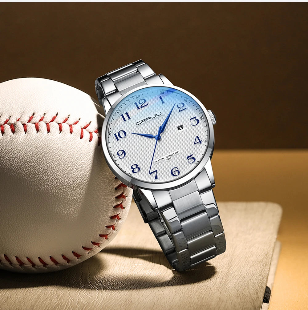 CRRJU New Fashion Men's Watches Stainless Steel Top Brand Luxury Waterproof Men Quartz Wristwatches Relogio Masculino