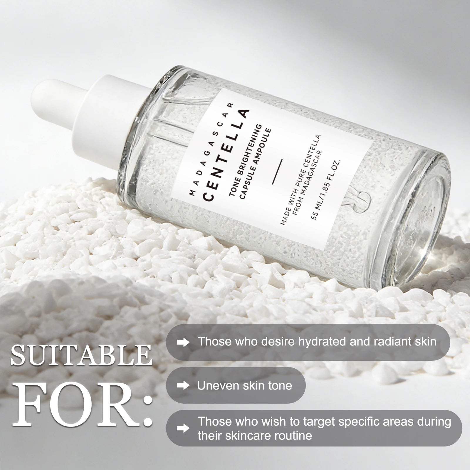 Madagascar Snowgrass Nicotinamide Essence 55ml - Soothes Uneven Tone & Supports Radiance for a Clear, Glowing Complexion.