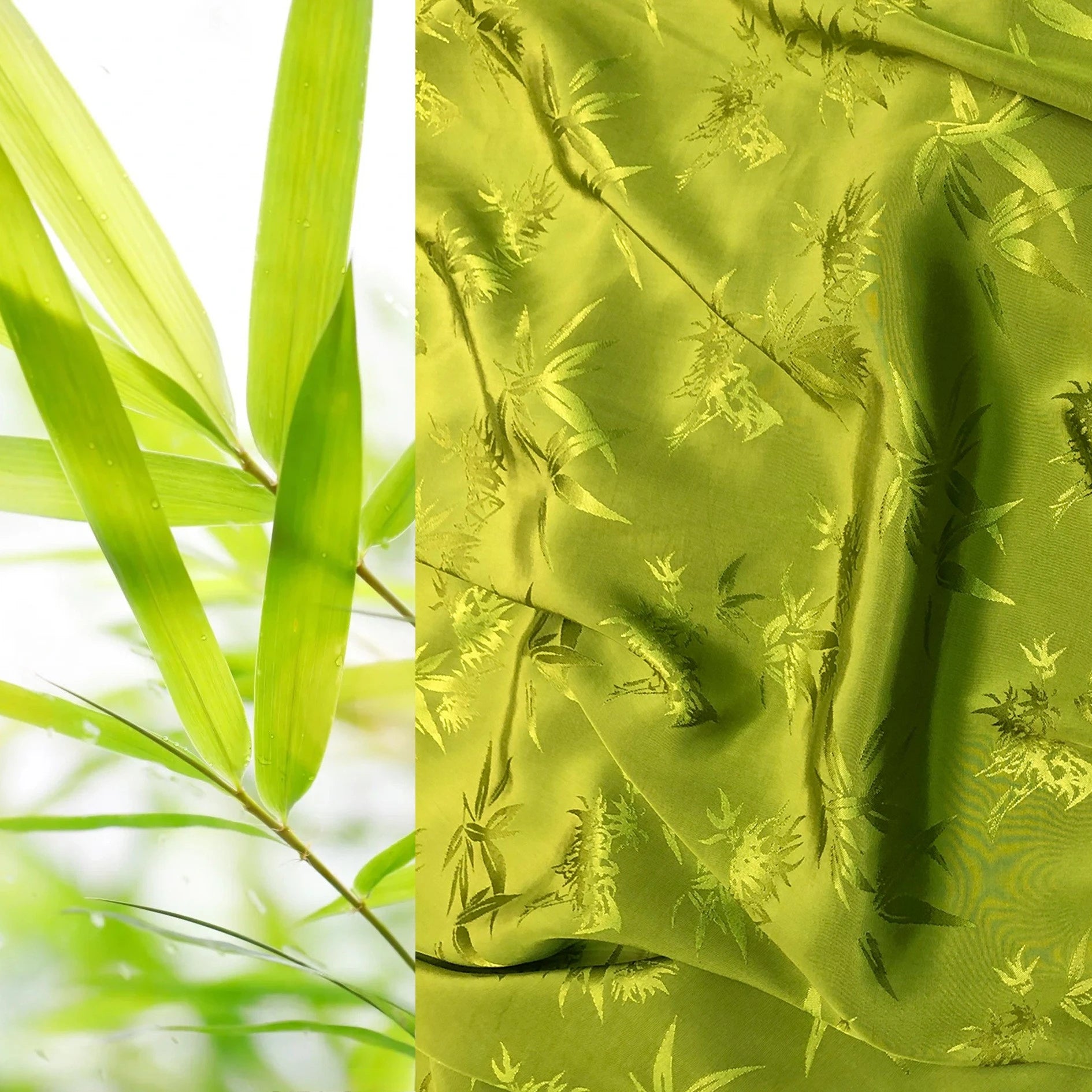 Bamboo Leaf Pattern Green Jacquard Fabric Rayon By Meter for Cheongsam Hanfu Sewing Fashion Chinese Style Cloth Plain Breathable