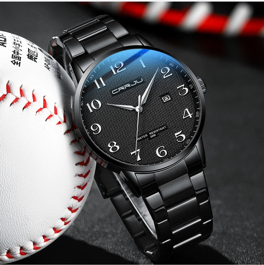 CRRJU New Fashion Men's Watches Stainless Steel Top Brand Luxury Waterproof Men Quartz Wristwatches Relogio Masculino