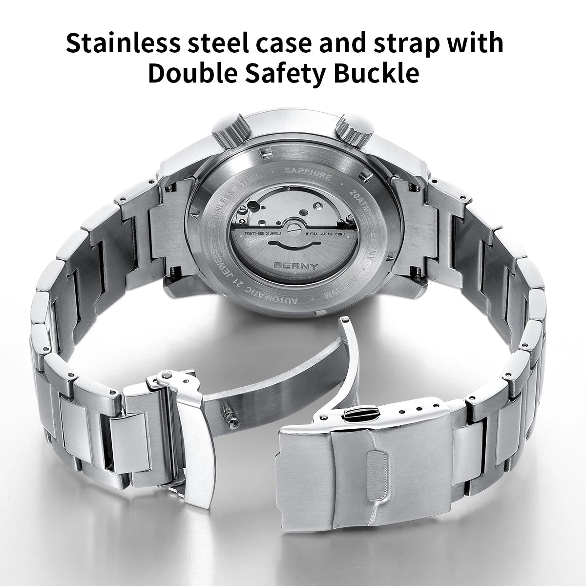 BERNY Automatic Diving Watches for Men 20ATM Super Luminous Mechanical Men's Diver Watch Sapphire Full Stainless Steel Dive
