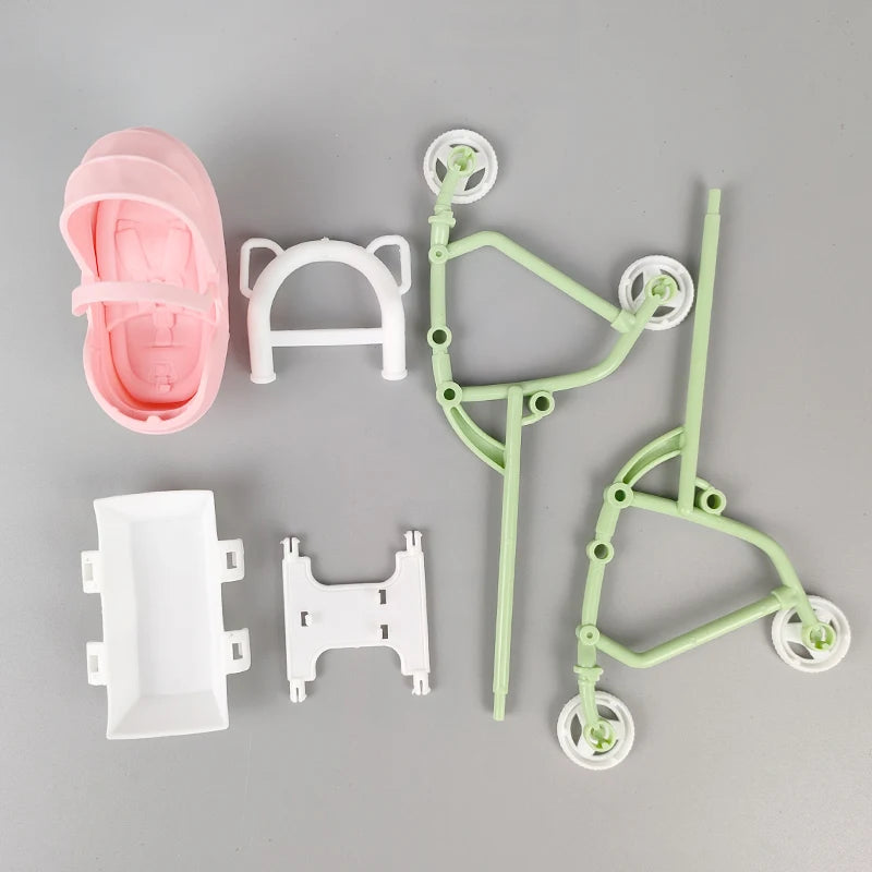 1/12 Miniature Dollhouse Accessories  Educational Toy DIY Assemble Playhouse Nursery Furniture Stroller Plastic Trolley
