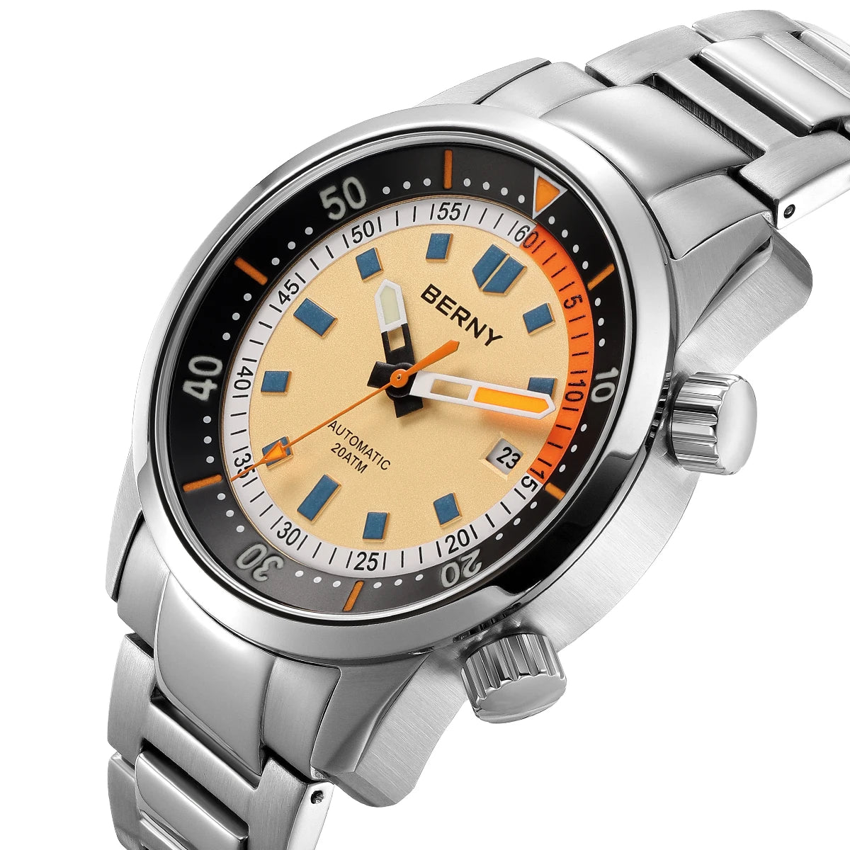 BERNY Automatic Diving Watches for Men 20ATM Super Luminous Mechanical Men's Diver Watch Sapphire Full Stainless Steel Dive