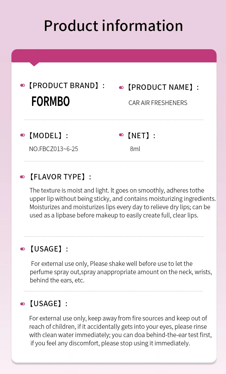 معطر سيارة وردي فاخر معلق لتعطير السيارة وتنقية الهواء | Pink Car Fragrance Pendant Interior Accessories Fresh Air Perfume