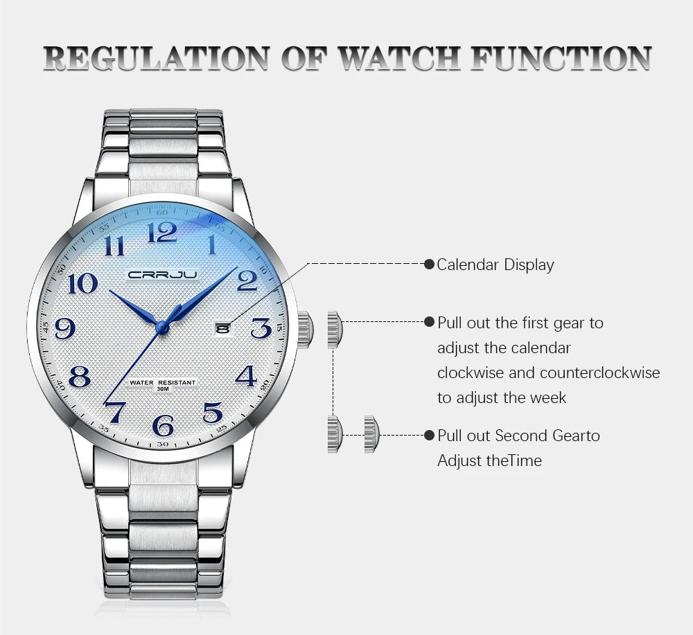 CRRJU New Fashion Men's Watches Stainless Steel Top Brand Luxury Waterproof Men Quartz Wristwatches Relogio Masculino
