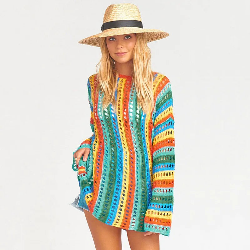 Sexy Cover Up Bikini Women Swimsuit Cover-up Beach Bathing Suit Beach Wear Knitting Swimwear Mesh Beach Dress Tunic Robe