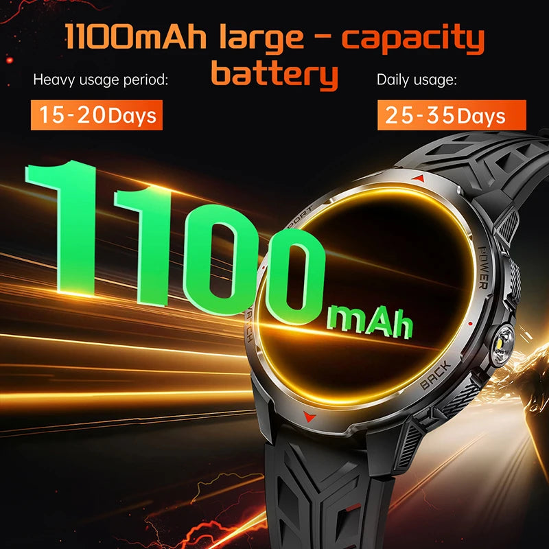 LIGE 1100mAh Large Battery Smart Watch 1.7" Full Screen Touch Bluetooth Smartwatch Men Sleep Heart Rate Monitor Compass Watches