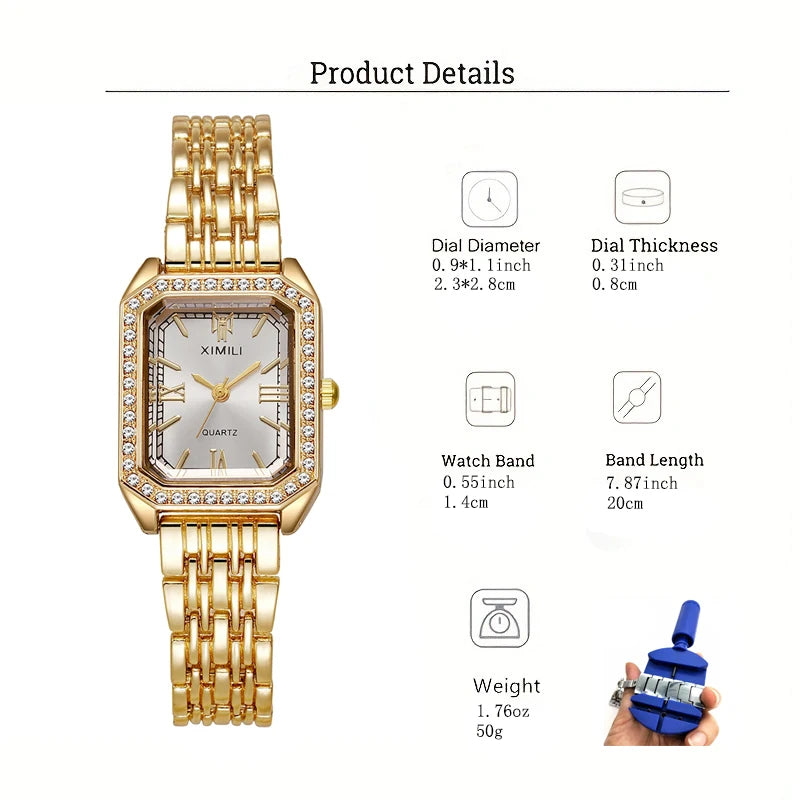 Luxury Women Watches Fashion Square Watch Rhinestone Casual Quartz Watch Ladies Clock Watch Relogio Feminino Wristwatch Women